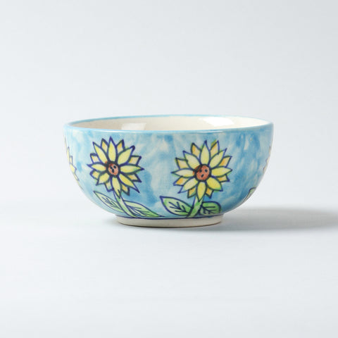 Front view of a handmade Sunflower ceramic katori bowl showcasing hand-painted floral artwork and durable ceramic construction
