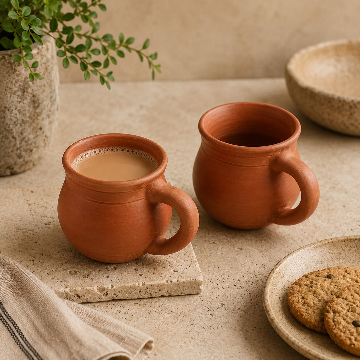 Terracotta Tea Cups Set of 2, 200 ml Each