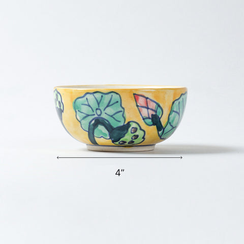 Size chart of Water Lily ceramic katori bowl showing a diameter of 4 inches
