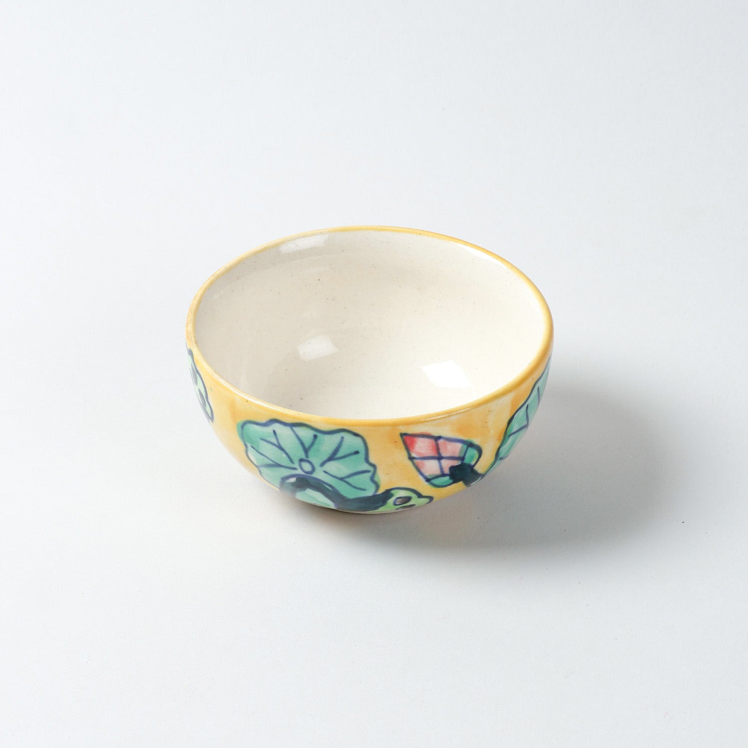 Single hand-painted Water Lily ceramic katori bowl featuring vibrant floral artwork, ideal for serving snacks, desserts, and condiments
