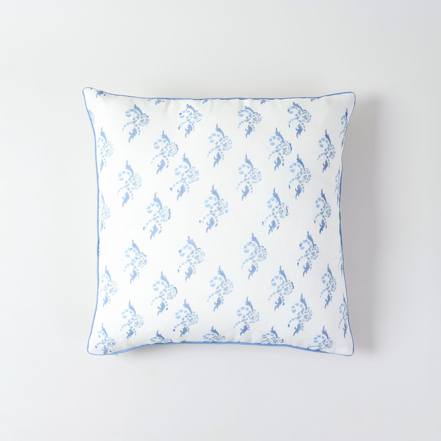 White and blue swirl patterned cushion cover 16x16 cotton linen accent cushion for modern interiors