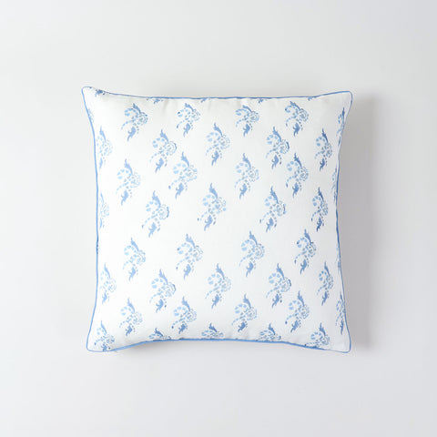 White and blue swirl patterned cushion cover 16x16 cotton linen accent cushion for modern interiors