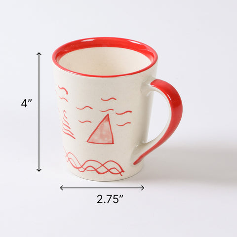 Dimension chart of a ceramic mug with 200 ml capacity measuring 4 x 3.5 x 2.75 inches