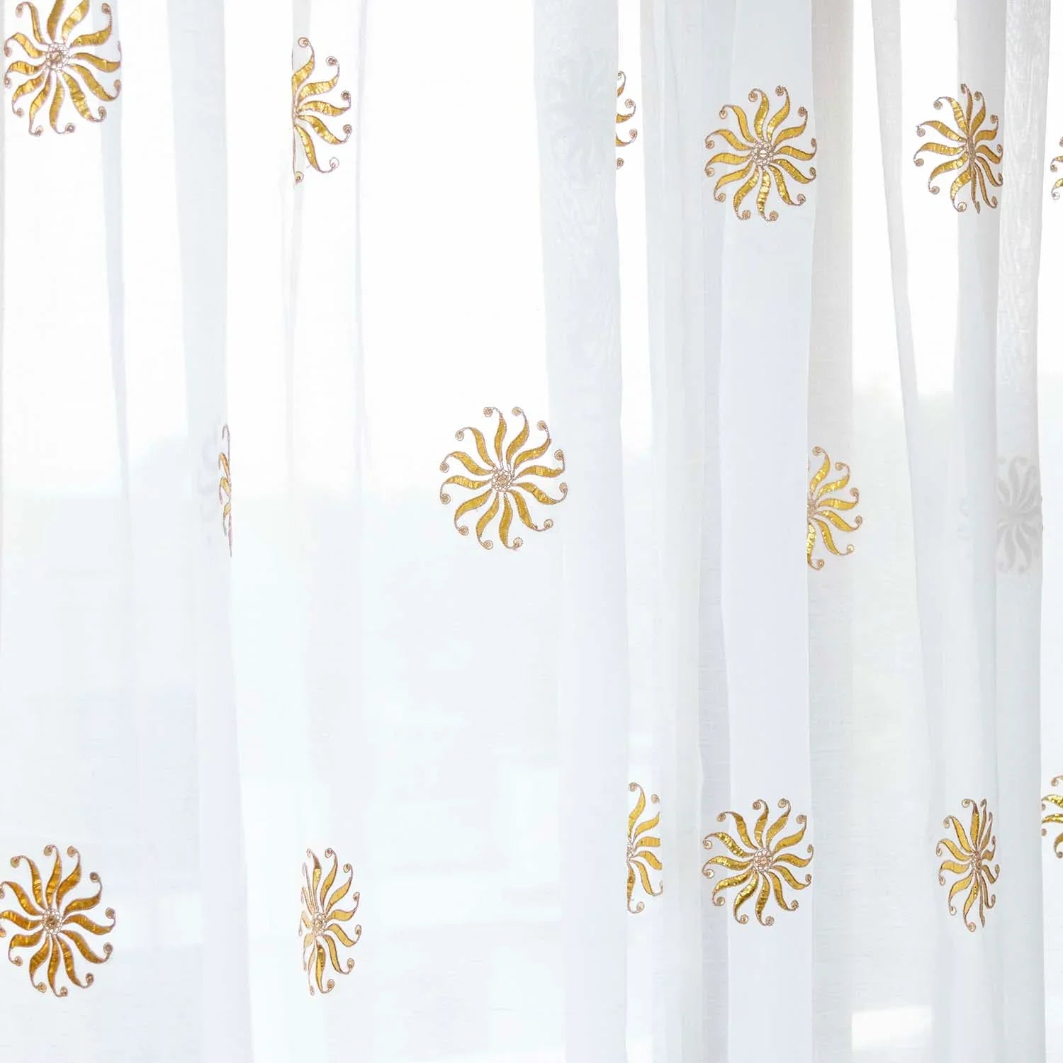 White Chanderi sheer curtain filtering natural light to create a bright and airy interior