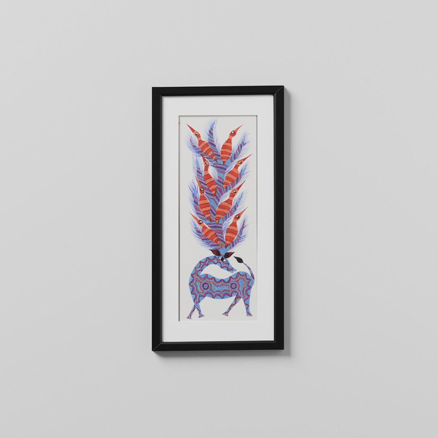 Barasinha Bhil Painting, Blue & Orange