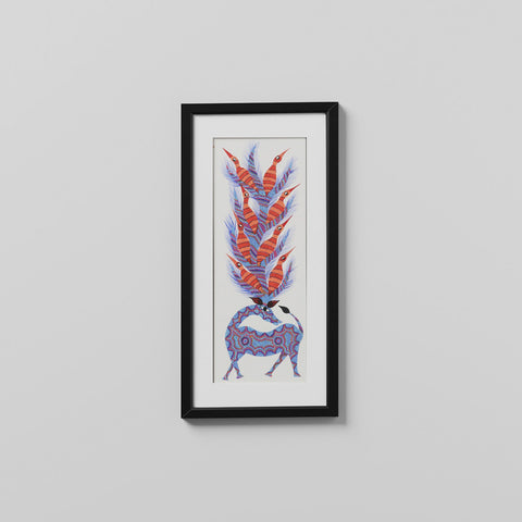 Barasinha Bhil Painting, Blue & Orange - Eyaas