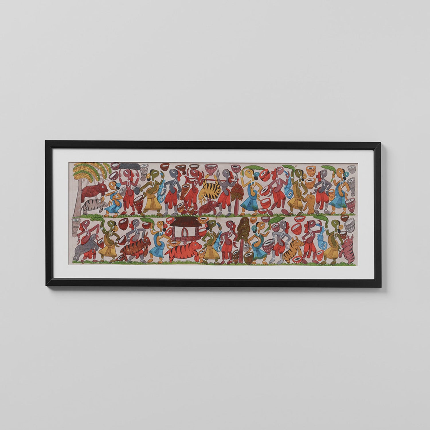 Santhal Painting Festival Celebration, 29x11 Inches