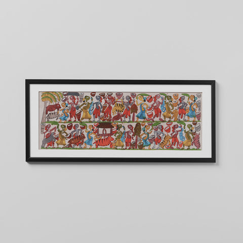 Santhal Painting Festival Celebration, 29x11 Inches - Eyaas