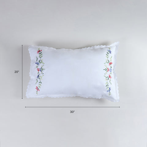 20x30 inch embroidered pillow case size guide featuring cotton construction and floral embroidery details