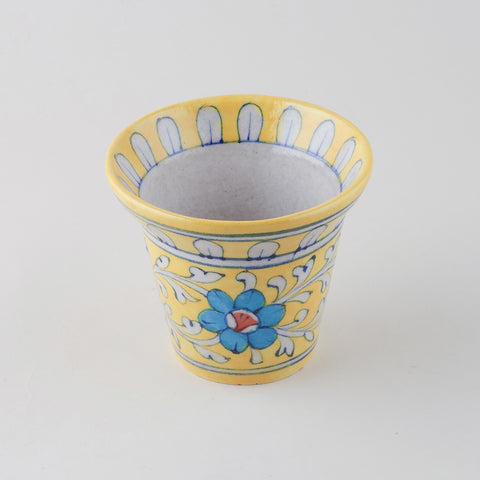 Yellow and blue ceramic planter for plants