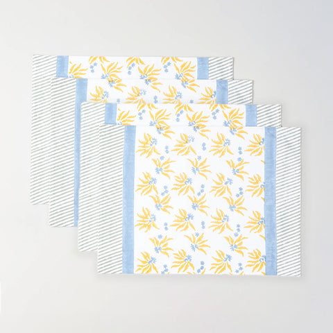 Set of four block printed cotton placemats with floral pattern for family dining and entertaining