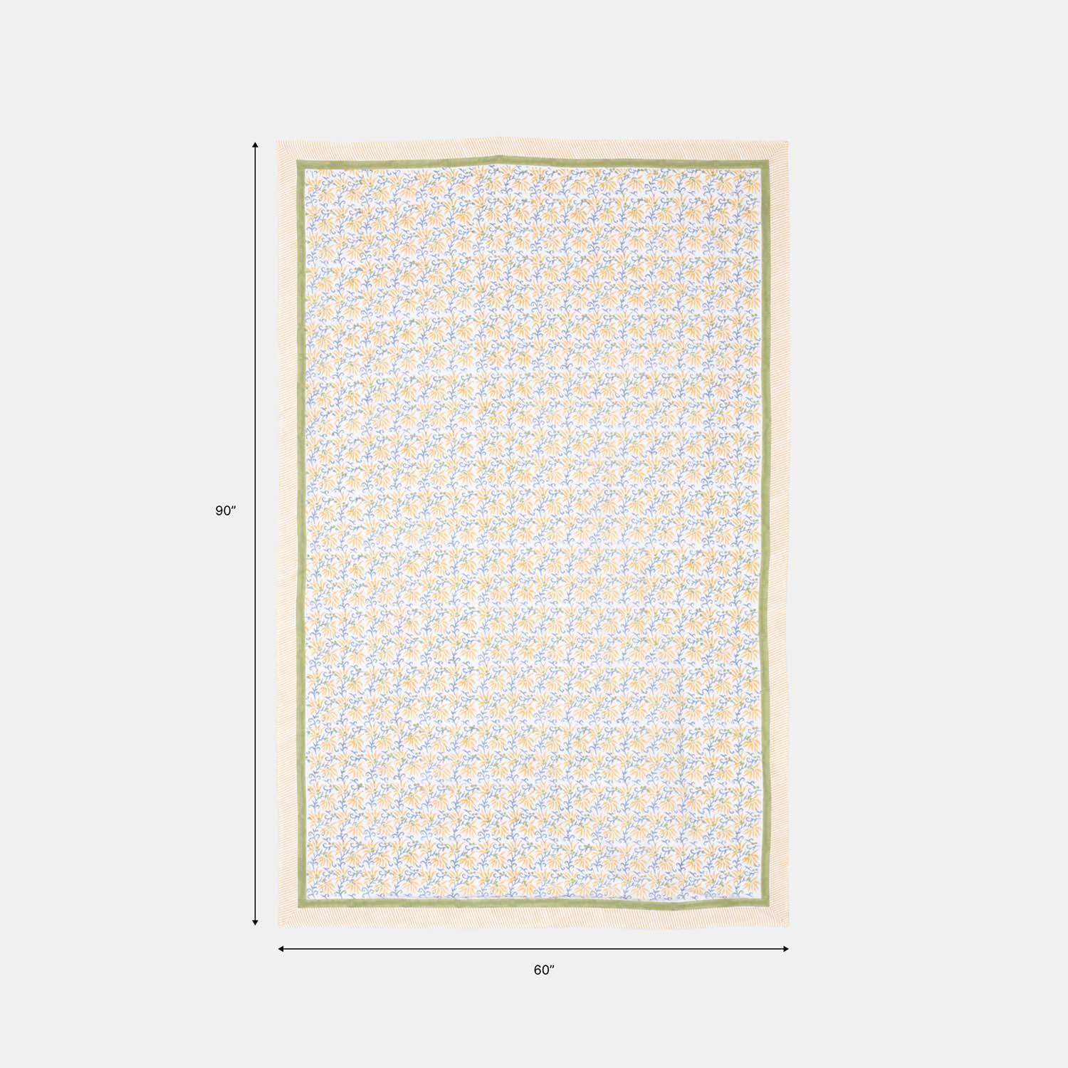 60 x 90 inch cotton table cloth size guide featuring yellow lily hand block printed floral patterns