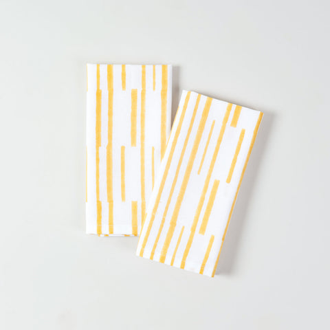 Yellow stripe block printed cotton dinner napkins set for bright dining table decor and daily use