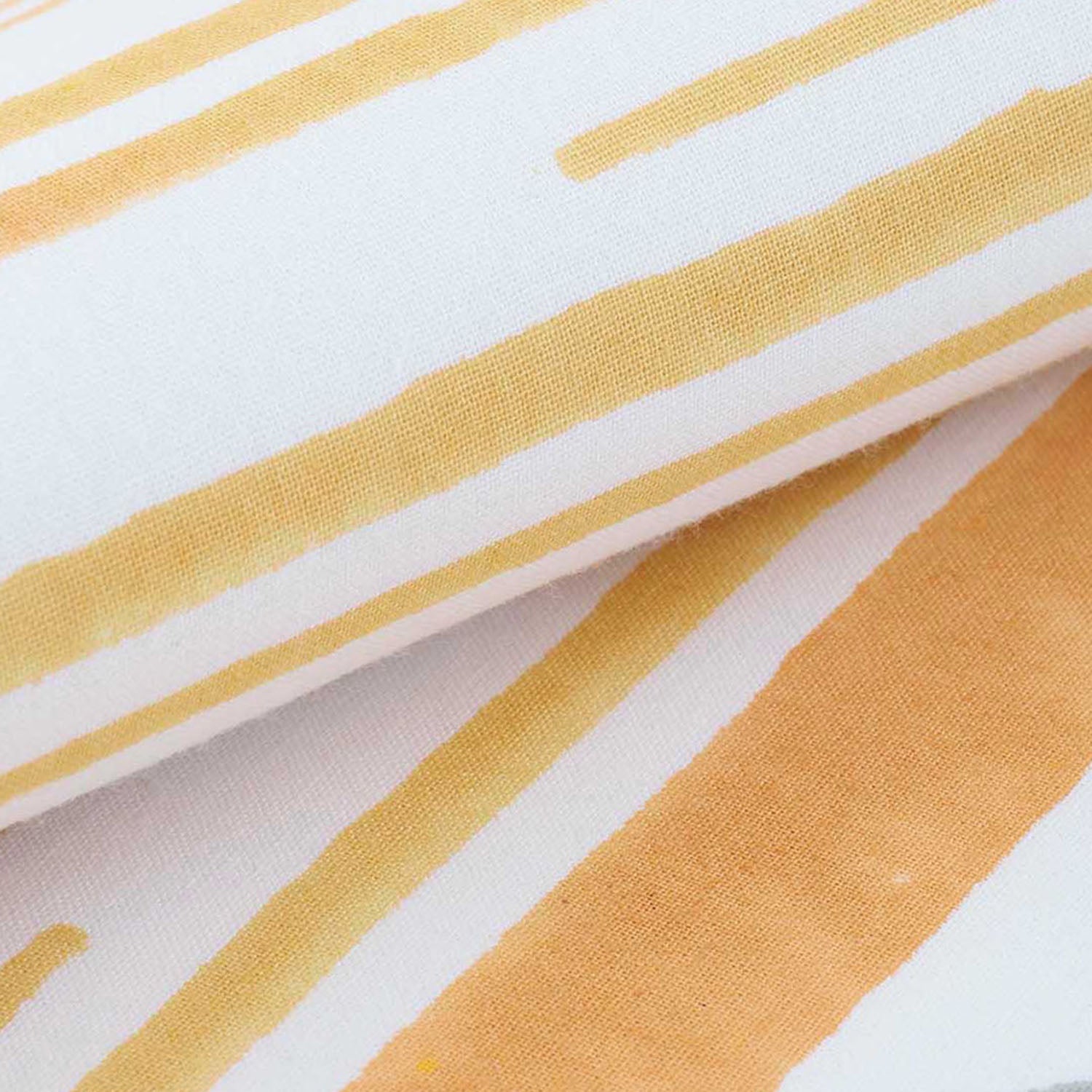Hand block printed yellow stripe pattern fabric weave and artisan finish