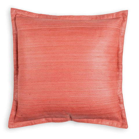 Tussar Silk Cushion Cover, 16x16, Coral & Magenta - Eyaas