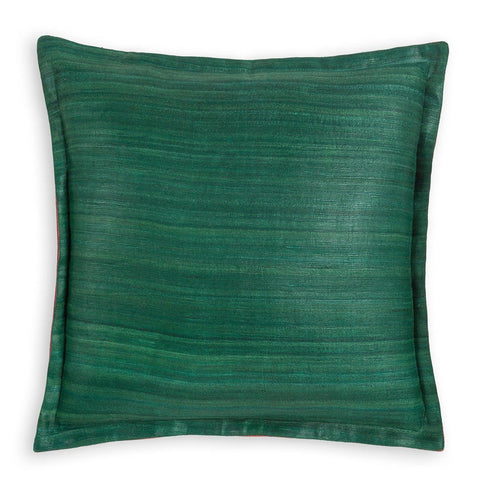 Tussar Silk Cushion Cover - 16x16, Green & Fuchsia - Eyaas
