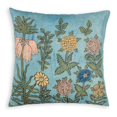 Kalamkari Cushion Cover, 18x18, Blue, Floral - Eyaas