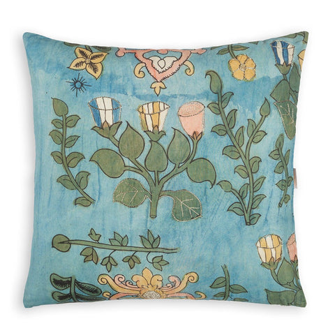 Kalamkari Cushion Cover, 18x18, Blue, Floral - Eyaas