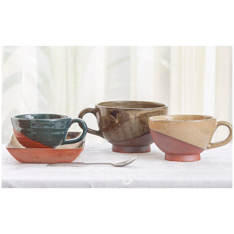 Glazed Terracotta Cup, 4.5x2.75 Inches, Grey-Green - Eyaas
