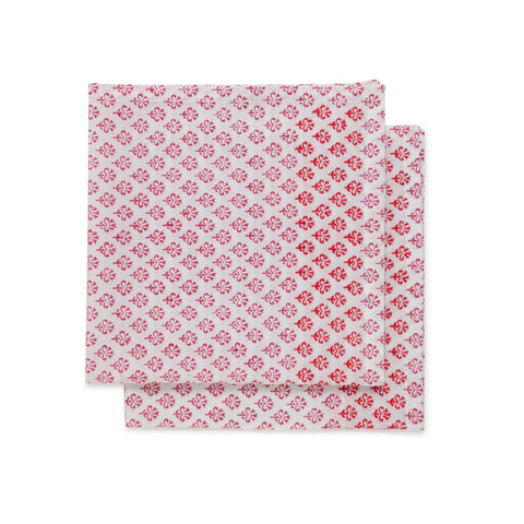 Cotton Dinner Napkins - Set of 2 - 18x18, White & Red - Eyaas