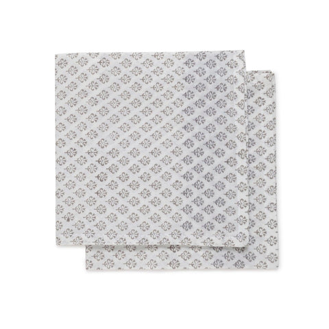 Cotton Dinner Napkins - Set of 2 - 18x18, White & Grey - Eyaas