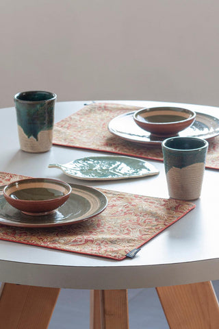 Kalamkari Dining Table Mat Set of 2, Beige & Rust - Eyaas