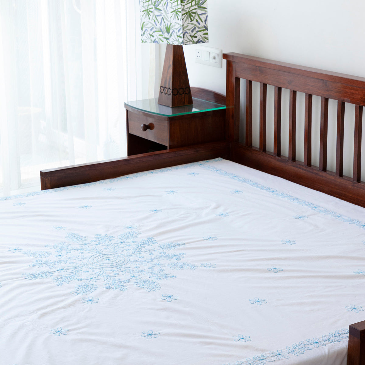 Hand Embroidered Cotton Bed Sheet - 90x108 SINGLE PC