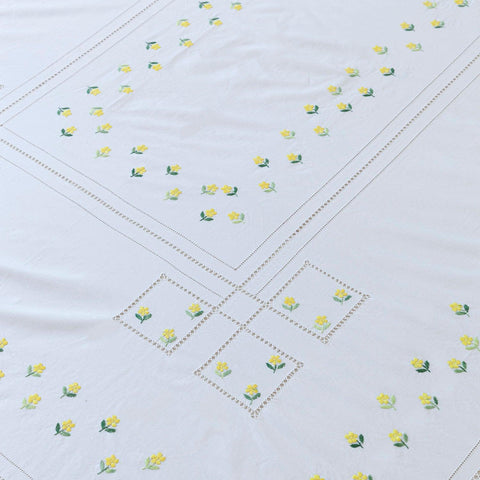 Chikankari King Size Bed Sheet Cover, White & Yellow - Eyaas