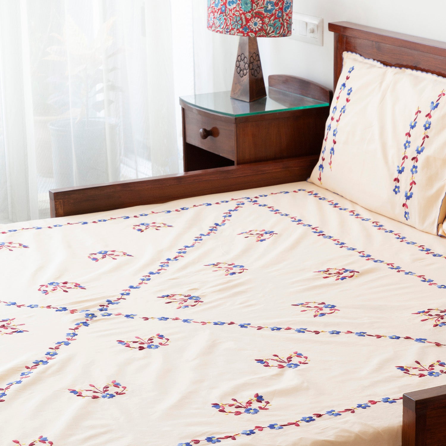 Hand Embroidered Bed Cover - 90x108 - Single PC