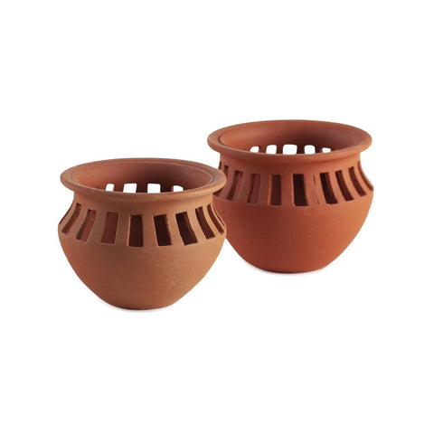 Festive Matka Terracotta Diya Set of 2 – Jali Cuts - Eyaas
