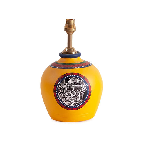 Warli Terracotta Lamp, Yellow & Red, 14x10 Inches - Eyaas