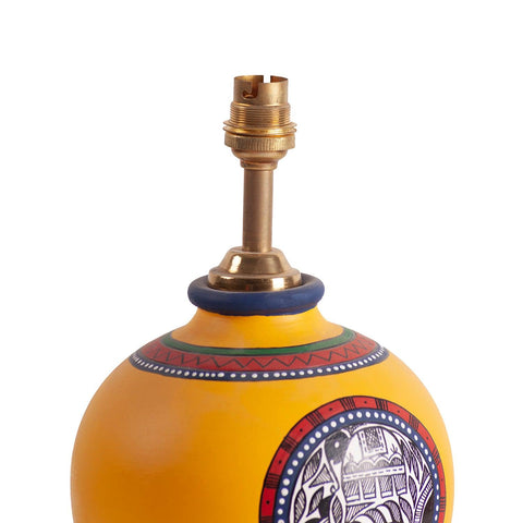 Warli Terracotta Lamp, Yellow & Red, 14x10 Inches - Eyaas