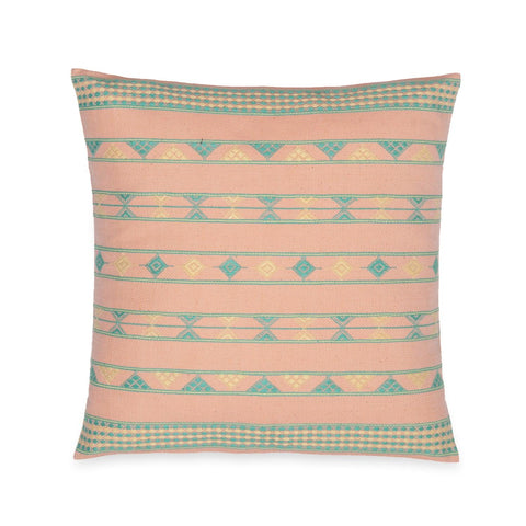 Handwoven Cushion - 18x18, Peach & Green - Eyaas