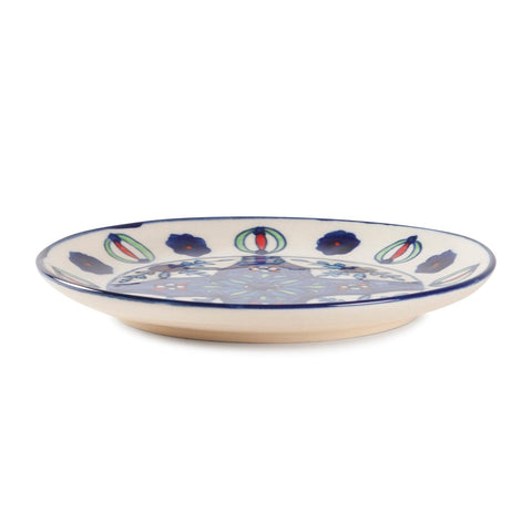 White & Blue Hand-Painted Ceramic Plate, 8 Inch - Eyaas