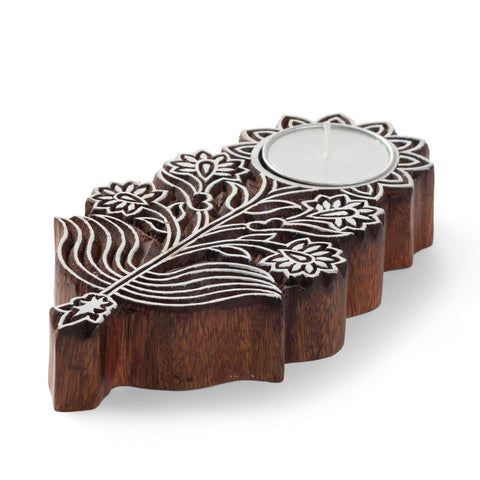 Nargis Full Bloom Wooden Tea Light Candle Holder - Eyaas