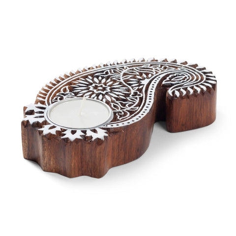 Floral Paisley Block Carved T-Light Candle Holder - Eyaas