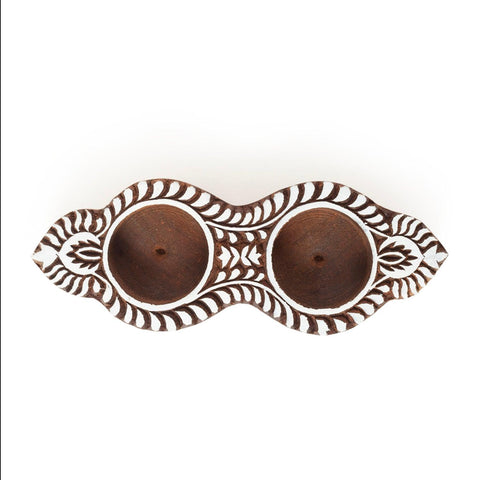 Wooden Block Double T-light Maryam Candle Holder - Eyaas