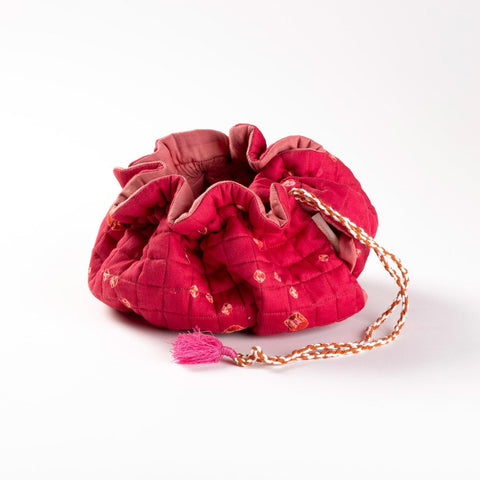Cotton Tie & Dye Drawstring Tea Cozy - Dark Pink - Eyaas