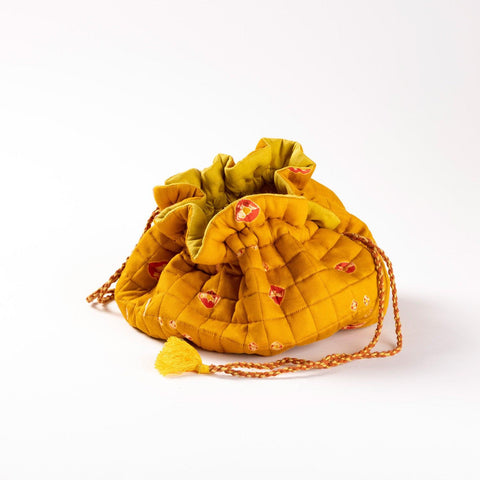 Handmade Cotton Tie & Dye Drawstring Tea Cozy - Mustard - Eyaas