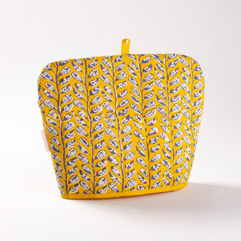 Block-Printed Cotton Tea Cozy Yellow & Grey, 8 x 10 - Eyaas