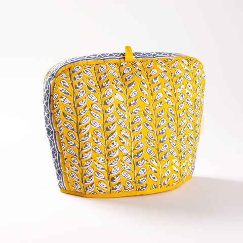 Block Printed Tea Cozy Yellow & Grey, 9 x 11.5 - Eyaas