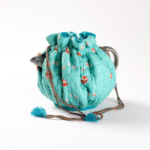 Tie & Dye Drawstring Tea Cozy - Turquoise - Eyaas