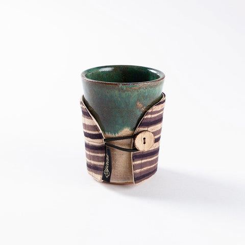 Ajrakh Mug Warmer, Set of 2, Black and Beige, 8x3 Inches - Eyaas