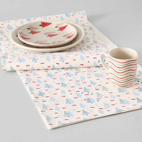 Dinner Plate - 10 Inch, White & Red, Trees & Waves - Eyaas