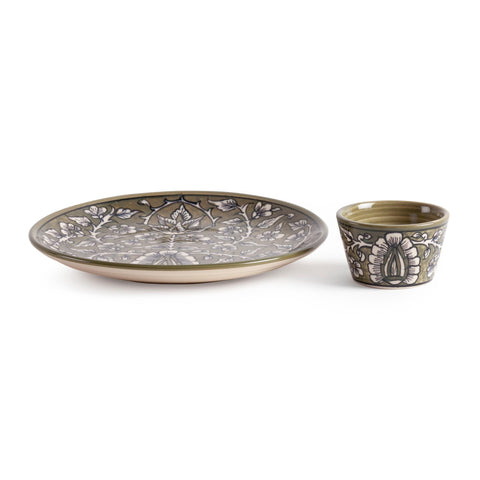 Hand Painted Ceramic Plate - 10 Inch, Olive Green - Eyaas