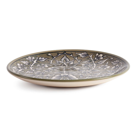 Hand Painted Ceramic Plate - 10 Inch, Olive Green - Eyaas