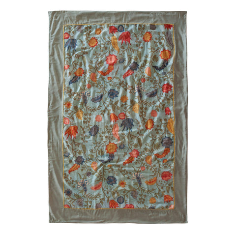 Kalamkari Dohar / Throw, Blue Grey, 60x90 - Eyaas