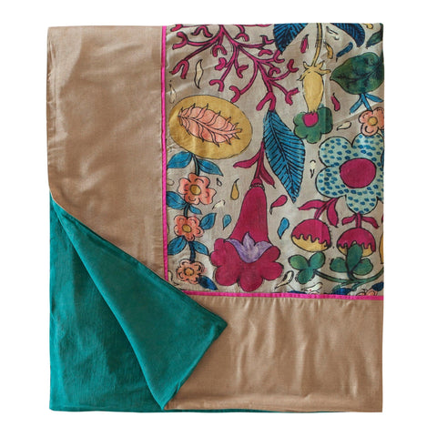 Kalamkari Dohar / Throw, Bright Floral, 60x90 - Eyaas