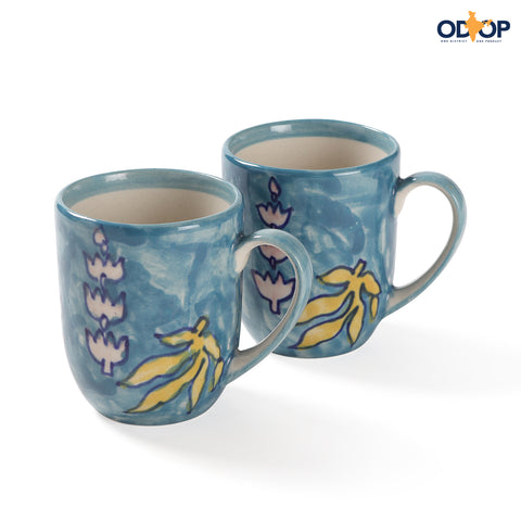 Kalamkari Handpainted Ceramic Coffee Mug in Blue