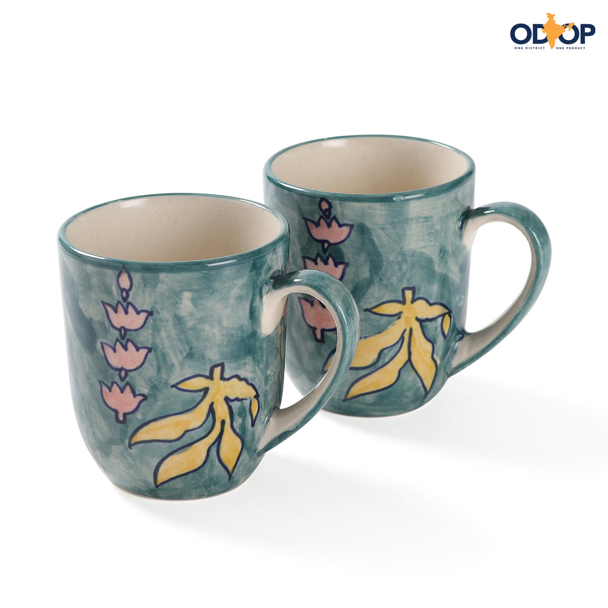 Handpainted Ceramic Mugs - Set of 2